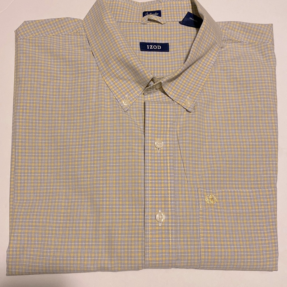 IZOD men’s casual button down plaid short sleeve chest pocket shirt size XXL 🌞